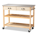Baxton Studio Cresta Pine Wood and Stainless Steel 2-Drawer Kitchen Storage Cart 153-9042